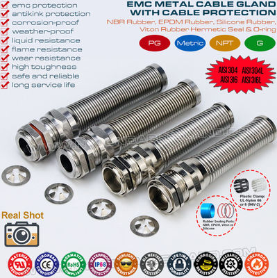 Metal EMC (EMI, EMV) Cable Gland, IP68 Watertight Brass PG Cable Gland Connector with Spiral Guard