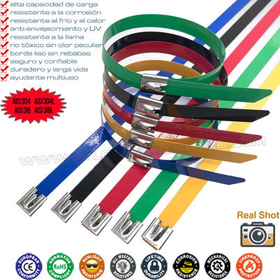 Colored Epoxy Coated 304 Stainless Steel Cable Tie 12x300mm, Polyester Coated 316 Stainless Metal Zip Tie Wrap 490 lbs for Pipes