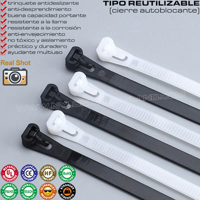 Plastic Loosable Cable Tie 7.6x200mm, Polyamide (Nylon) 66, 94V-2 Reusable Cable Tie (50lbs) for Wire Management