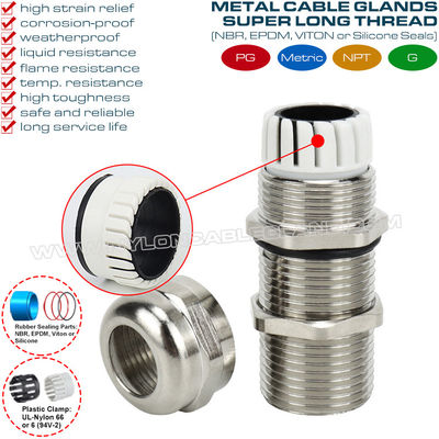 Long Thread Cable Gland, IP68/IP69K Brass Metal Cable Glands with Extralong Thread PG7~PG48 & M12~M63 for Thick Panel