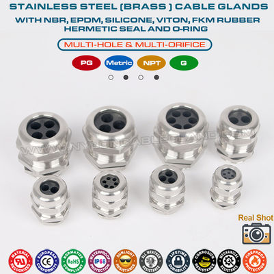 IP68 Brass Multi-Hole Cable Glands, 304/316 Stainless Cable Glands PG & Metric c/w Multi-Orifice (Multi-Entry) Seal