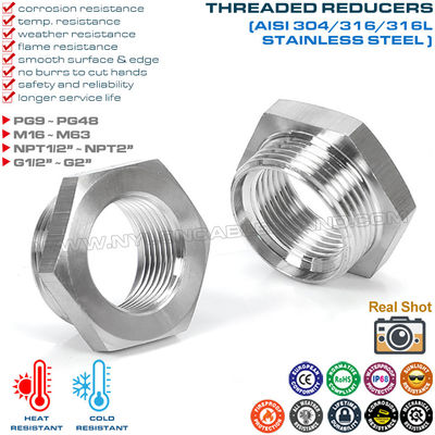 Nickel-Plated Brass Metal Thread Reducers (Metric to Metric Thread, PG to PG Thread, NPT to NPT Thread, G to G Thread)