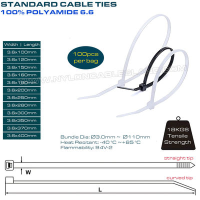Cable Ties 200mmx3.6 Plastic Wire Cable Tie Strap, Ø3~50mm Adjustable Nylon PA66 Zip Tie Wrap (40lbs/18kgs) for Outdoor