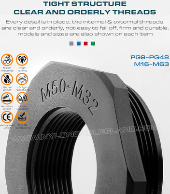Hex Plastic Reducers Male to Female Thread PG9~PG48 & Hex Nylon Reducing Bushings Male to Female Thread M16~M63 for Electrical