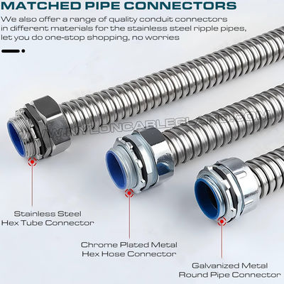 Metal Flexible Corrugated Tubes Ø6mm~Ø100mm, 316 & 304 Stainless Steel Corrugated Pipes Axial Tension 36 kgf~600 kgf for Wire Protection
