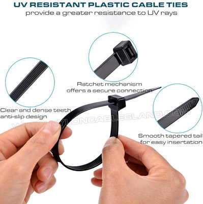 UV Resistant Black Polyamide 6.6 Cable Tie Plastic Zip Tie Strap 200mm x 4.8 (22kgs, 50lbs) for high UV Environments