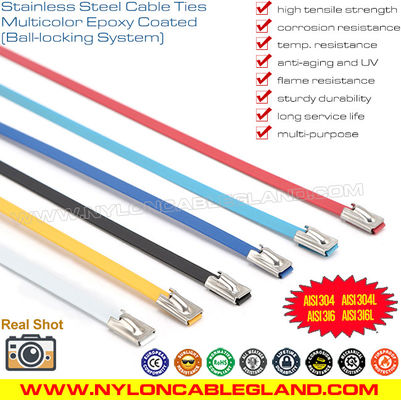 Epoxy Coated Metal Cable Ties, 316L, 316 or 304 Polyester Coated Stainless Steel Ball-locking Cable Zip Ties for Outdoor