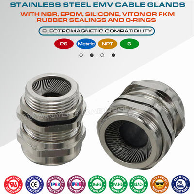 Kelenjar kabel EMC/EMV untuk kabel yang disaring, ulir PG, baja tahan karat SS304, SS316 dan SS316L