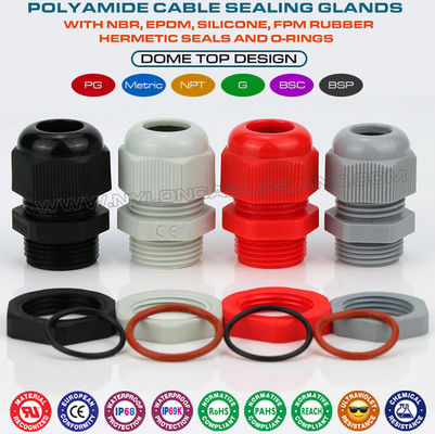 Kelenjar Kabel Poliamida PG13.5, Kelenjar Kabel Terisolasi IP68 Benang PG 20.4mm untuk Rentang Kabel 6-12mm
