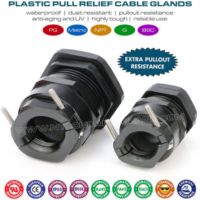 Kelenjar kabel entri kabel plastik IP68 PG & metrik hitam RAL9005 dengan penjepit logam ekstra