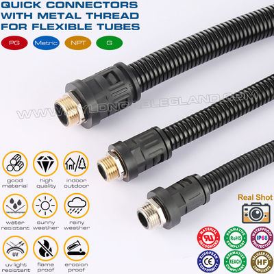 Poliamida 6 kelenjar kabel hitam RAL9005 M12~M63 dengan benang metrik logam untuk tabung fleksibel AD10~AD54.5