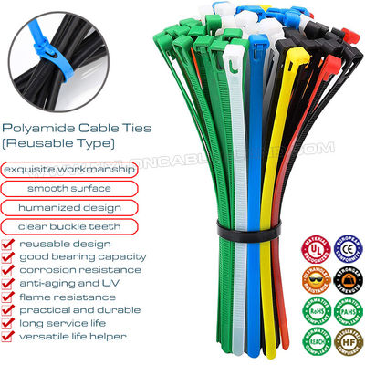 Pengikat kabel plastik yang dapat disesuaikan 7.6x200mm Ikat kabel PA66 yang dapat dilepas (50lbs) untuk manajemen kawat