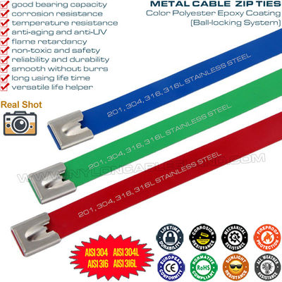 Dasi kabel logam baja tahan karat 304/316 dilapisi poliester (dilapisi epoksi) 15mm x 400mm (800lbs) untuk mesin