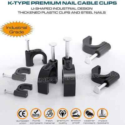 Klip kabel (klip kawat, klip kabel paku beton), polietilena, hitam/putih, berbentuk U, tipe K, 4mm~32mm, untuk manajemen kabel