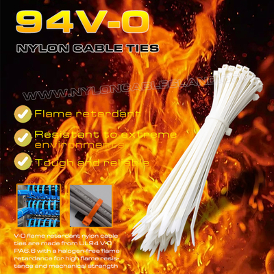 Ikat kabel nilon 6.6 94V-0 150x3.6mm, tali sabuk kabel poliamida 6.6 tahan api yang dapat disesuaikan dengan ukuran Ø3~35mm untuk aplikasi tahan api