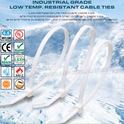 Dasi kabel tahan suhu rendah -40°C, Ikat wayar tali sabuk nilon 6.6 tahan dingin 150x3.6mm untuk lingkungan dingin