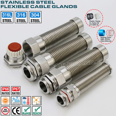 Kelenjar Kabel Logam Spiral NPT1/4-NPT3/4 Kelenjar Kabel Fleksibel Baja Rinsing, 304, 316 atau 316L Tipe, Versi IP68, Pitch NPT