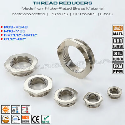 Reducer logam IP68 (konverter, adaptor, reduksi ulir, fitting reduksi) dengan ulir PG, Metrik, NPT atau G