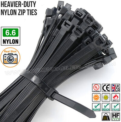 Plastic Tie Wrap 7.6x300mm Heavy-Duty Cable Tie, Ø8-80mm Adjustable Nylon (PA) 6.6 Zip Tie c/w 130lbs atau 157lbs Kekuatan untuk Konstruksi