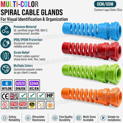 Gland Nylon 6 (Polyamide 6/PA6), PG13.5 (Ø 6-12mm & 5-9mm), IP68 & IP69K, untuk Identifikasi dan Organisasi Kabel