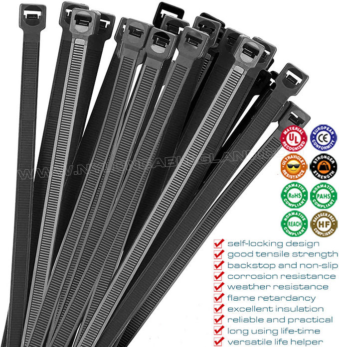 Pengikat kabel Poliamida (PA) 66 300mmx4.8, Ø3,5~80mm ikatan zip / tali kabel nilon 66 yang dapat disesuaikan (50 pon) untuk dalam & luar ruangan