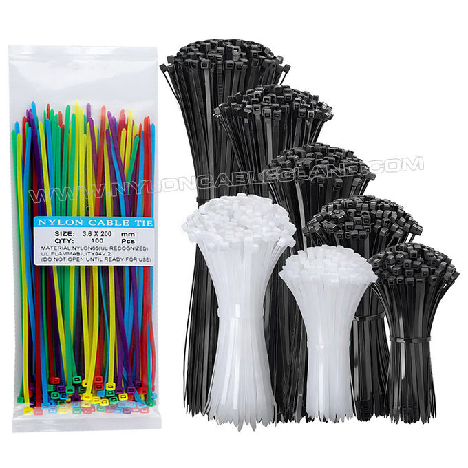 Ikatan kabel ikatan zip tali kabel cable ties 200mm x 3.6 Ikat kabel plastik, Ø3~50mm tali kabel nilon 66 yang dapat disesuaikan (40lbs/18kgs) untuk luar ruangan