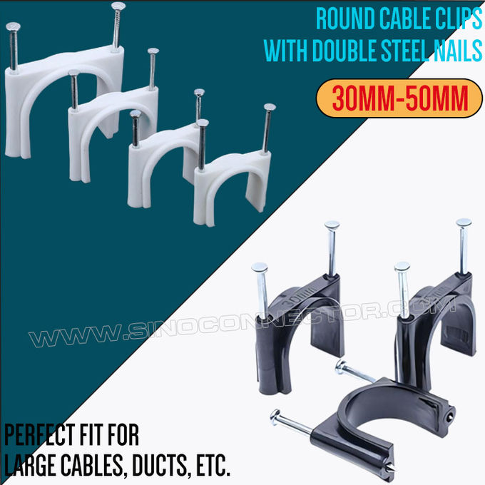 Klip kabel paku beton (penahan kabel, pengatur kabel) dengan paku semen tunggal atau paku beton ganda untuk kabel berdiameter Ø2,5mm~50mm