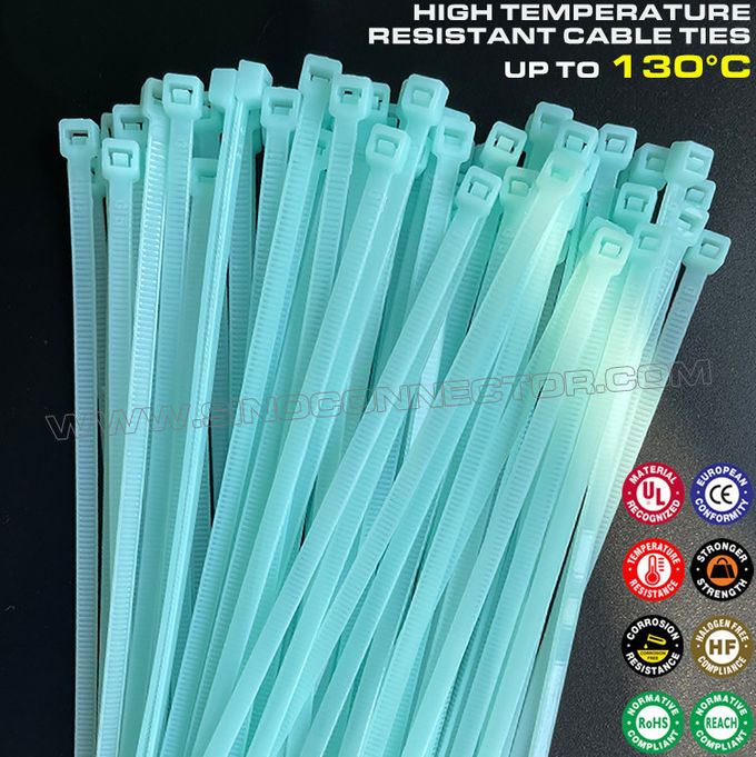 Tali pengikat kabel plastik nilon 66 yang distabilkan panas 100mm x 2,5 (18 lbs), tali sabuk dasi kabel poliamida 66 yang tahan suhu 130°C untuk lingkungan yang keras