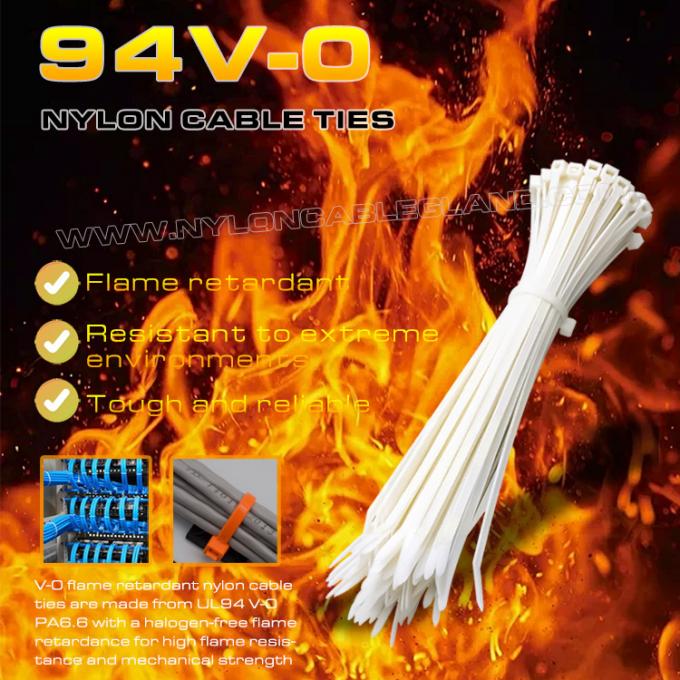 Ikat kabel nilon 6.6 94V-0 150x3.6mm, tali sabuk kabel poliamida 6.6 tahan api yang dapat disesuaikan dengan ukuran Ø3~35mm untuk aplikasi tahan api